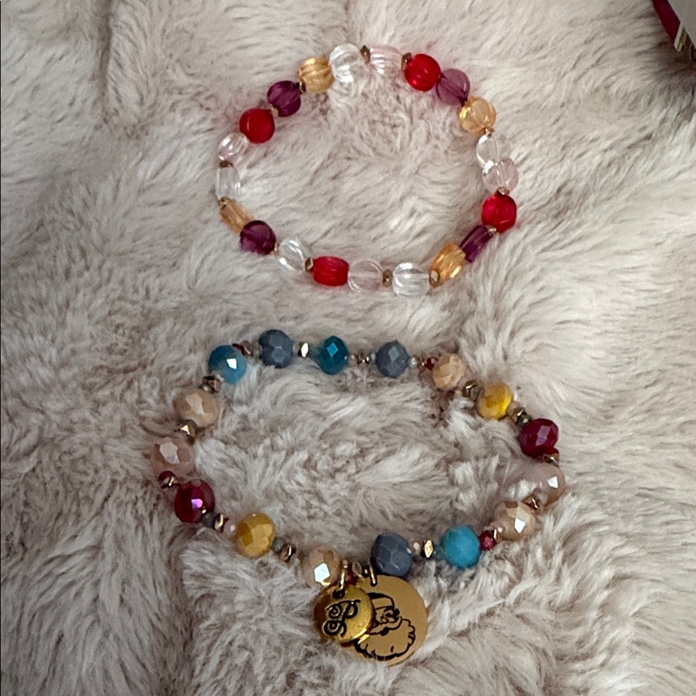 Plunder Multi-Color Faceted Bead Stretch Bracelet with Gold Charms